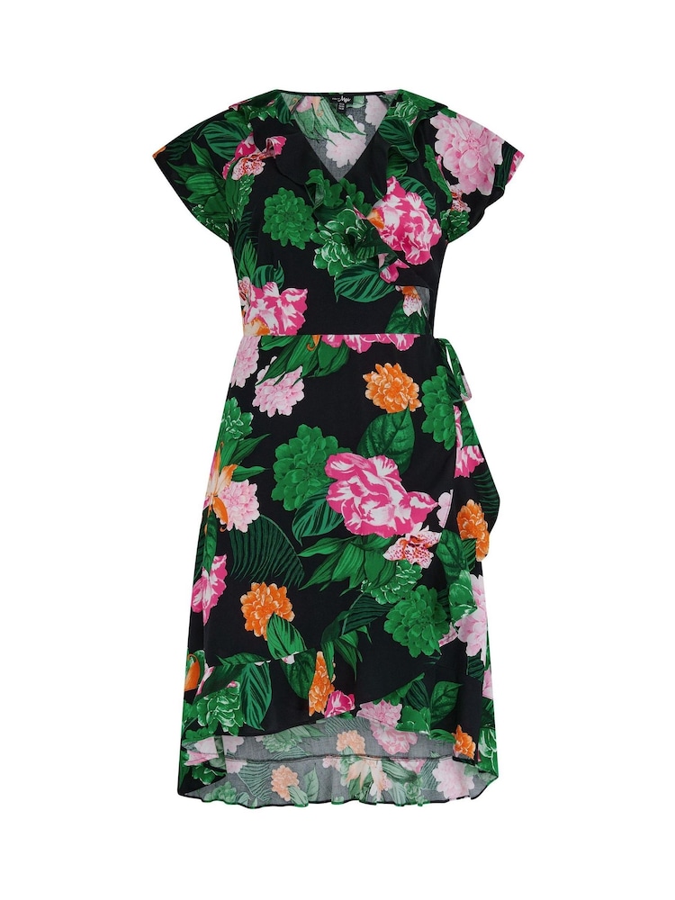 Womens Pour Moi Black/Green/Pink Penny Frill Wrap Woven Beach Dress US 16 Womens Pour Moi Black/Green/Pink Penny Frill Wrap Woven Beach Dress US 16
