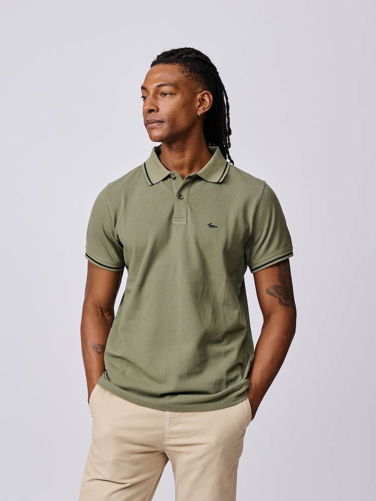 Aubin Green Eden Tipped Pique Polo Shirt - Image 1 of 3