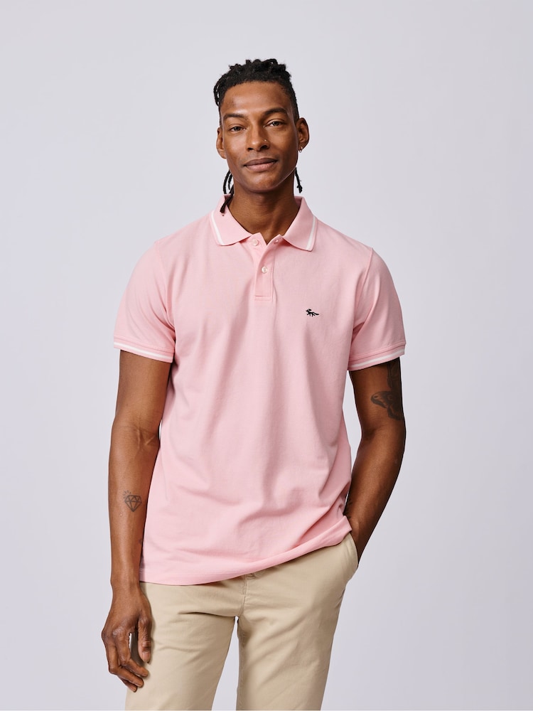 Aubin Pink Eden Tipped Pique Polo Shirt - Image 1 of 3