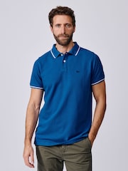 Aubin Blue Eden Tipped Pique Polo Shirt - Imaginea 1 din 3