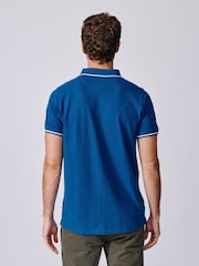 Aubin Blue Eden Tipped Pique Polo Shirt - Imaginea 2 din 3