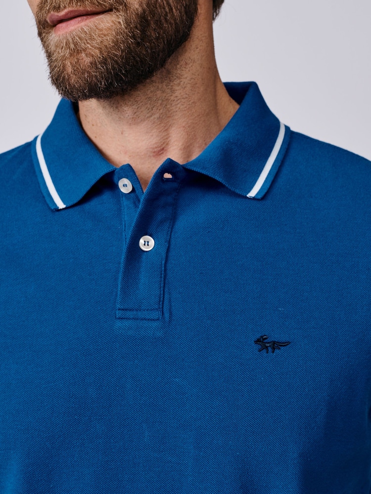 Aubin Blue Eden Tipped Pique Polo Shirt - Imaginea 3 din 3