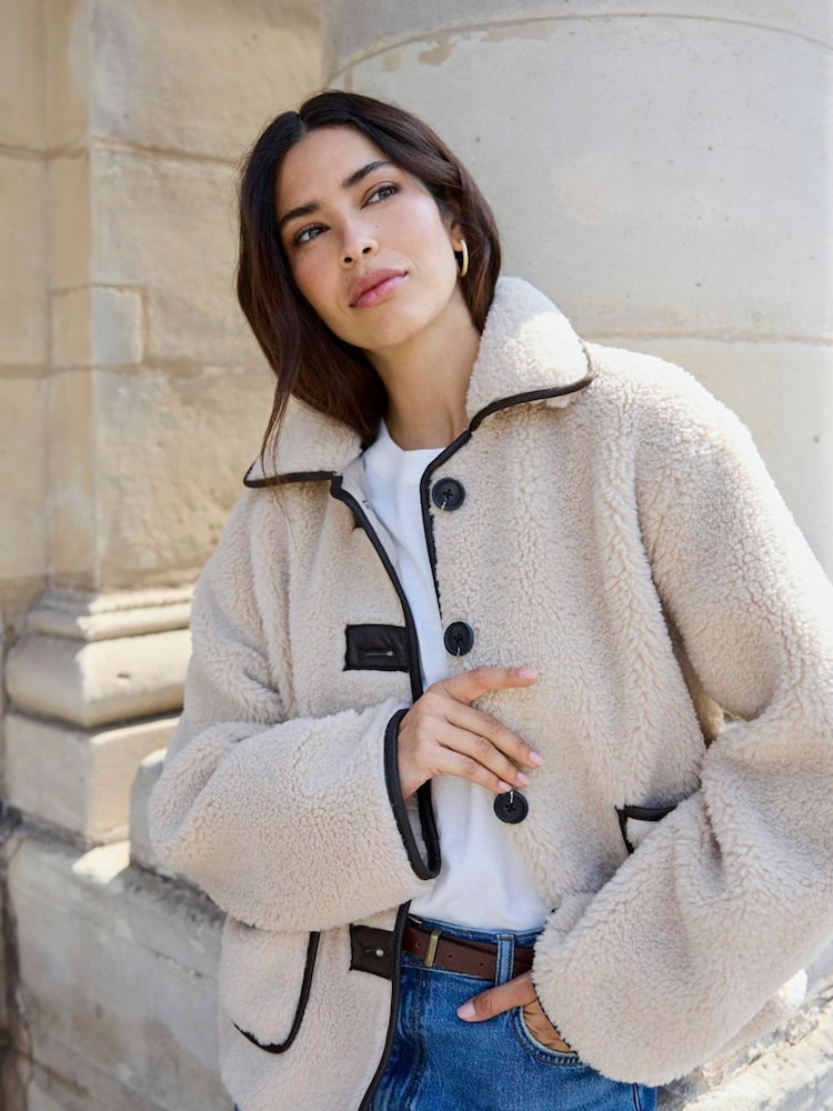 JDY Grey Sherpa Jacket - Image 1 of 8 JDY Grey Sherpa Jacket - Image 1 of 8