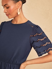 Love & Roses Navy Broderie Trim Woven Skirt Mini Dress - Image 2 of 4