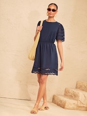 Love & Roses Navy Broderie Trim Woven Skirt Mini Dress - Image 3 of 4