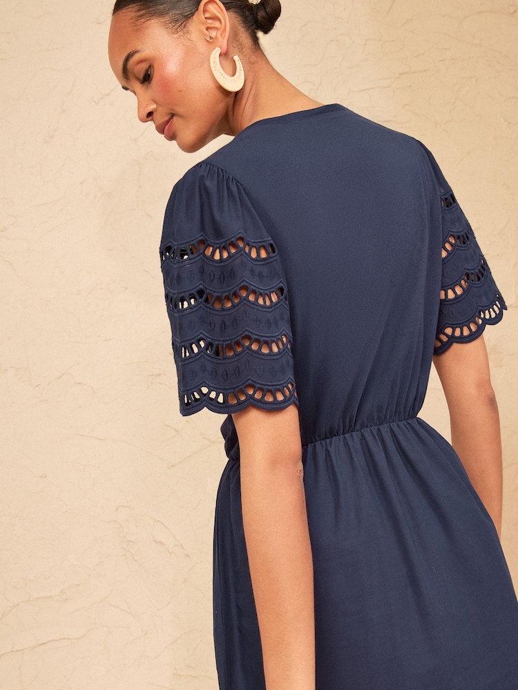 Love & Roses Navy Broderie Trim Woven Skirt Mini Dress - Image 4 of 4