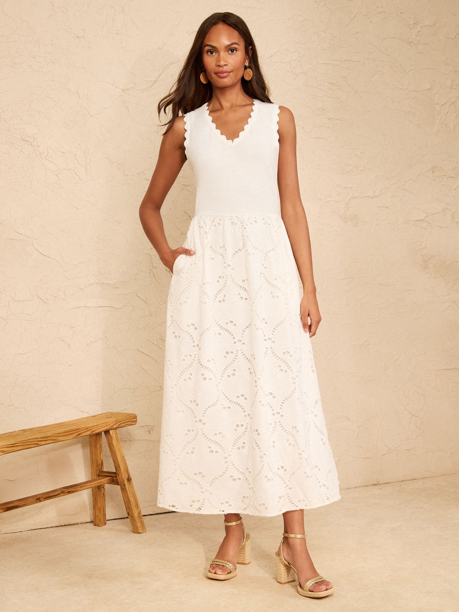 Buy Love & Roses Ivory V-Neck Broderie Skirt Jersey Midi Dress