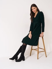 Crew Clothing Green Clara Velvet Midi Dress - Image 1 of 5