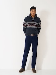 Crew Clothing Company Blue Fairisle Wool Mix Half Zip Jumper - Image 7 of 9