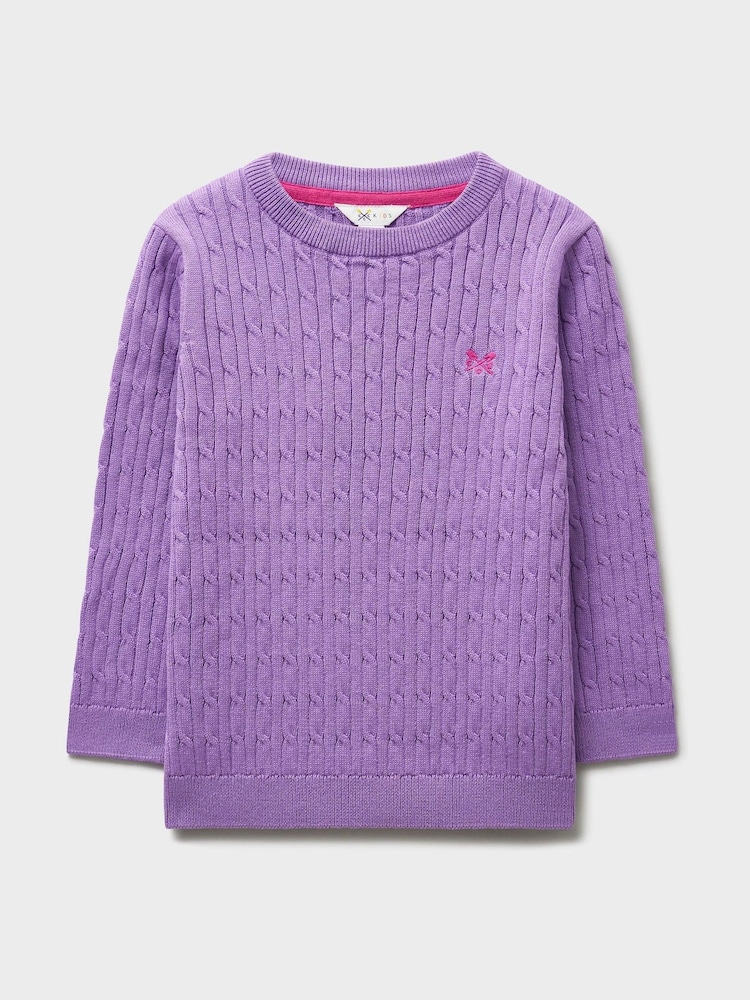 Crew Clothing Purple Heritage Cable Crew-Neck Jumper - Image 1 of 3 Crew Clothing Purple Heritage Cable Crew-Neck Jumper - Image 1 of 3