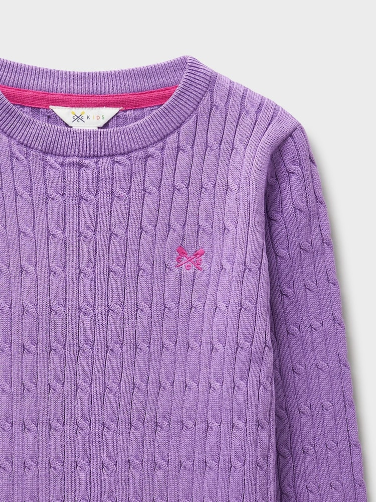Crew Clothing Purple Heritage Cable Crew-Neck Jumper - Image 3 of 3 Crew Clothing Purple Heritage Cable Crew-Neck Jumper - Image 3 of 3