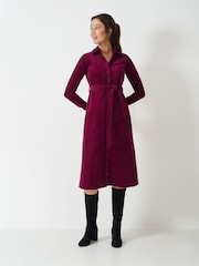 Crew Clothing Red Sienna Midi Cord Shirt Dress - Image 1 of 5