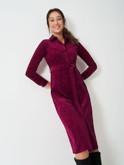 Crew Clothing Red Sienna Midi Cord Shirt Dress - Image 2 of 5