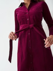 Crew Clothing Red Sienna Midi Cord Shirt Dress - Image 4 of 5