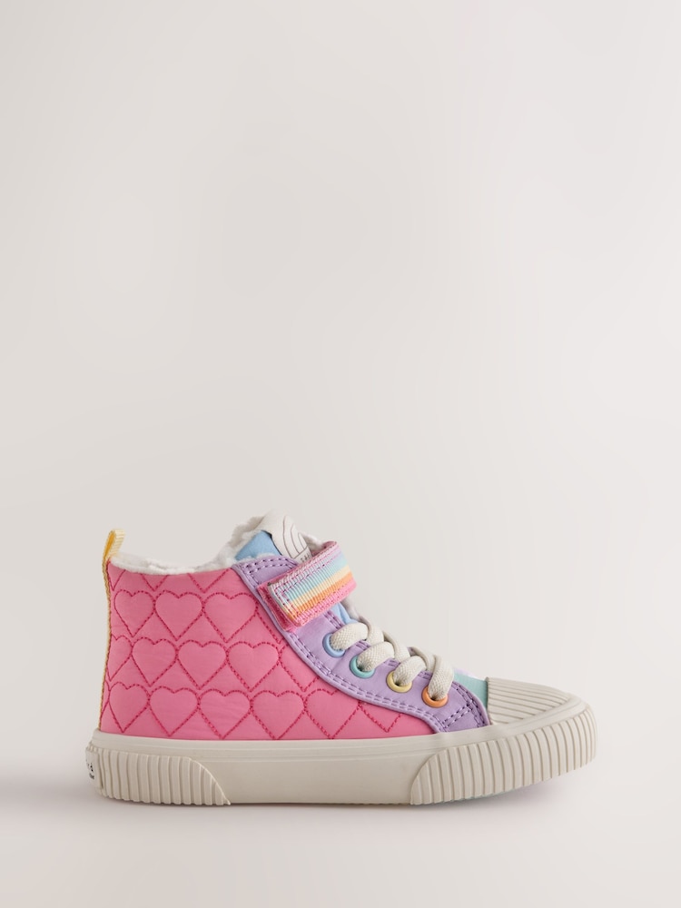 Little Bird by Jools Oliver Pink/Purple Pastel Rainbow Heart Quilted Hi-Top Trainers - Image 2 of 6