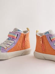 Little Bird by Jools Oliver Pink/Purple Pastel Rainbow Heart Quilted Hi-Top Trainers - Image 5 of 6