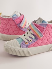 Little Bird by Jools Oliver Pink/Purple Pastel Rainbow Heart Quilted Hi-Top Trainers - Image 6 of 6
