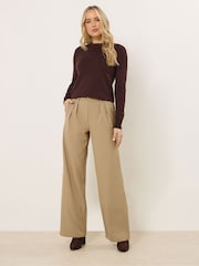 Long Tall Sally Natural Buckle Wide Leg Trousers - Image 1 of 5