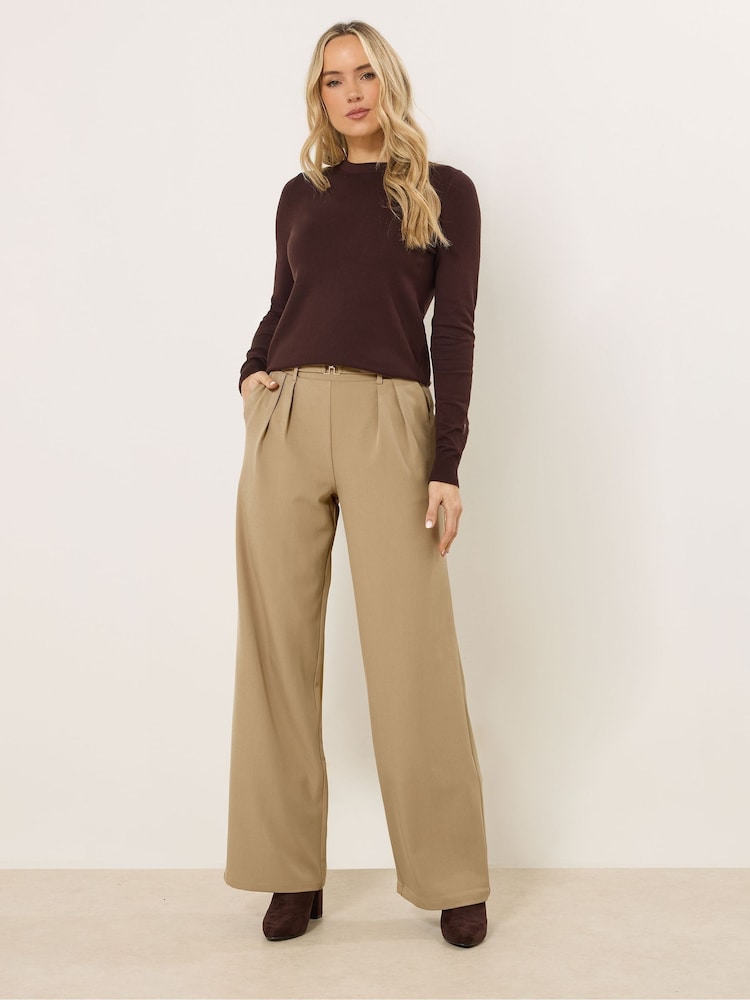 Long Tall Sally Natural Buckle Wide Leg Trousers - Image 1 of 5 Long Tall Sally Natural Buckle Wide Leg Trousers - Image 1 of 5