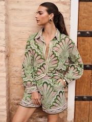 Lipsy Green & Pink Tropical Printed Shorts - Image 1 of 4