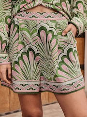 Lipsy Green & Pink Tropical Printed Shorts - Image 2 of 4