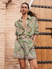 Lipsy Green & Pink Tropical Printed Shorts - Image 3 of 4