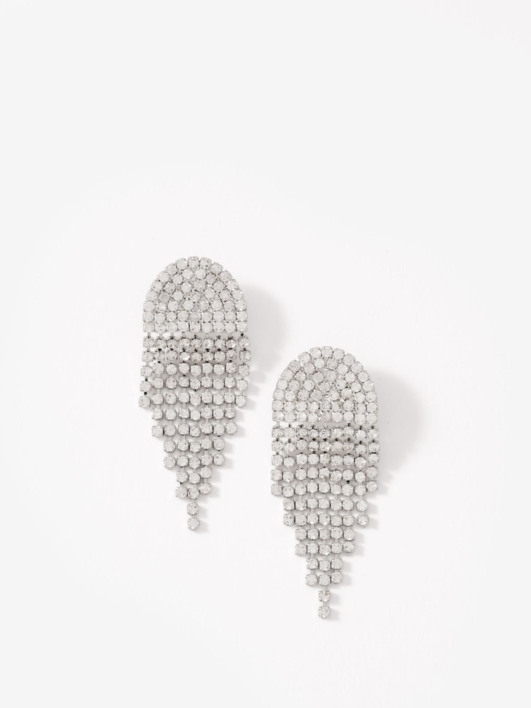 Mint Velvet Silver Plated Crystal Fringe Earrings - Image 2 of 4
