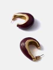 Mint Velvet Gold Tone Burgundy Curved Teardrop Earrings - Image 2 of 4