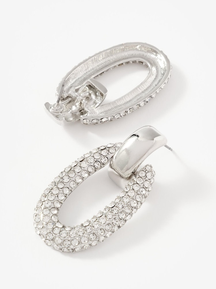 Mint Velvet Silver Plated Pave Drop Earrings - Image 3 of 3