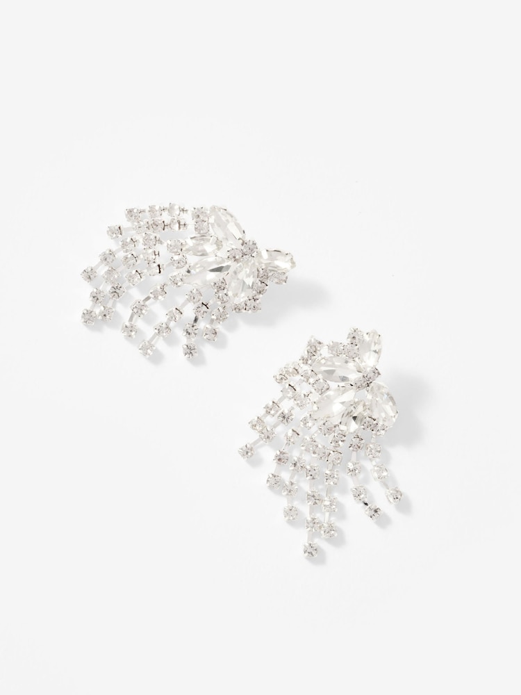 Mint Velvet Silver Tone Statement Crystal Earrings - Image 2 of 4