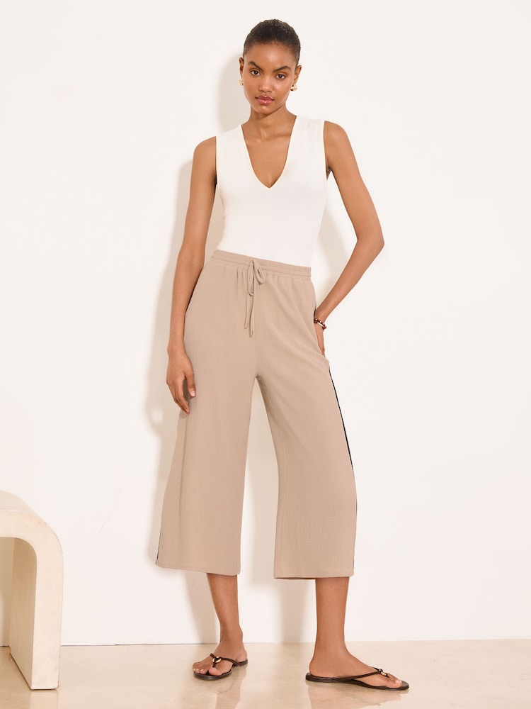 Lipsy Neutral Crinkle Culotte Trousers - Image 1 of 4