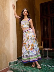Lipsy Green Tropical Printed Full Hem Midaxi Skirt - Image 2 of 3