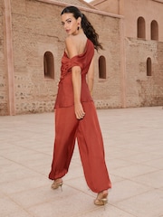 Lipsy Rust Red Textured Satin Balloon Trousers - Image 3 of 4