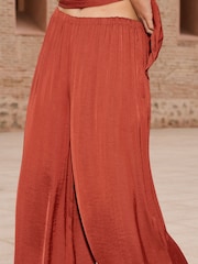 Lipsy Rust Red Textured Satin Balloon Trousers - Image 4 of 4