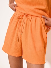 Lipsy Orange Crinkle Textured Shorts - Image 2 of 4