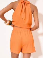Lipsy Orange Crinkle Textured Shorts - Image 4 of 4