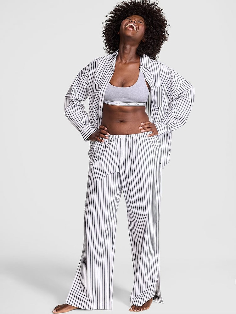 Victoria's Secret Pink Navy Blue Stripe Long Split Leg Pyjama Bottoms - Image 1 of 2 Victoria's Secret Pink Navy Blue Stripe Long Split Leg Pyjama Bottoms - Image 1 of 2