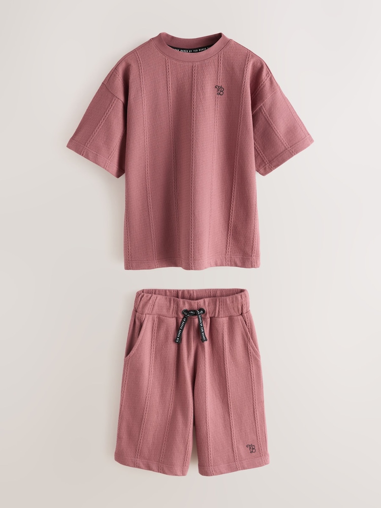 Baker by Ted Baker Plum Purple Textured T-Shirt and Shorts Set - Image 1 of 6