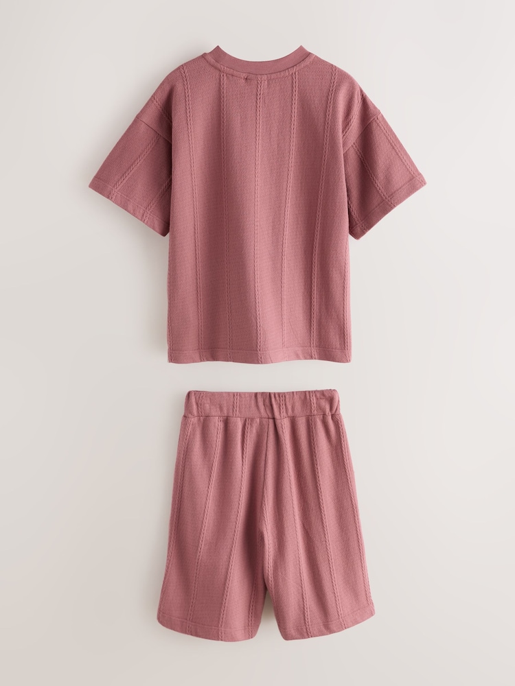 Baker by Ted Baker Plum Purple Textured T-Shirt and Shorts Set - Image 2 of 6
