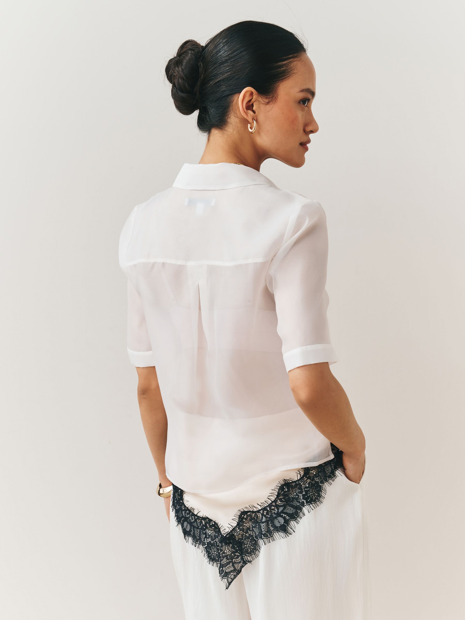 Buy White Sheer V-Neck Short Sleeve Shirt from the Next UK online shop