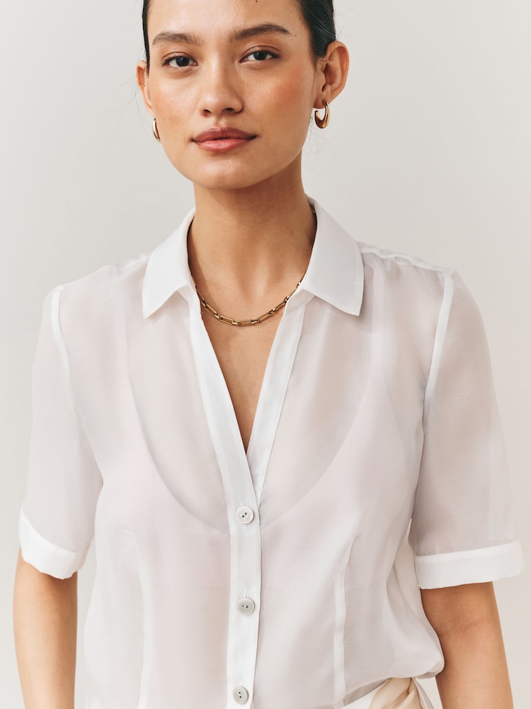 sheer dress shirts womens Evie Sheer Collared Button-Front Top
