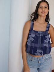 Navy Print Sleeveless Bubblehem Top - Image 1 of 7