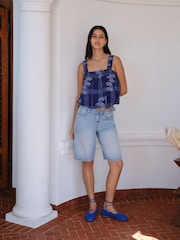 Navy Print Sleeveless Bubblehem Top - Image 2 of 7