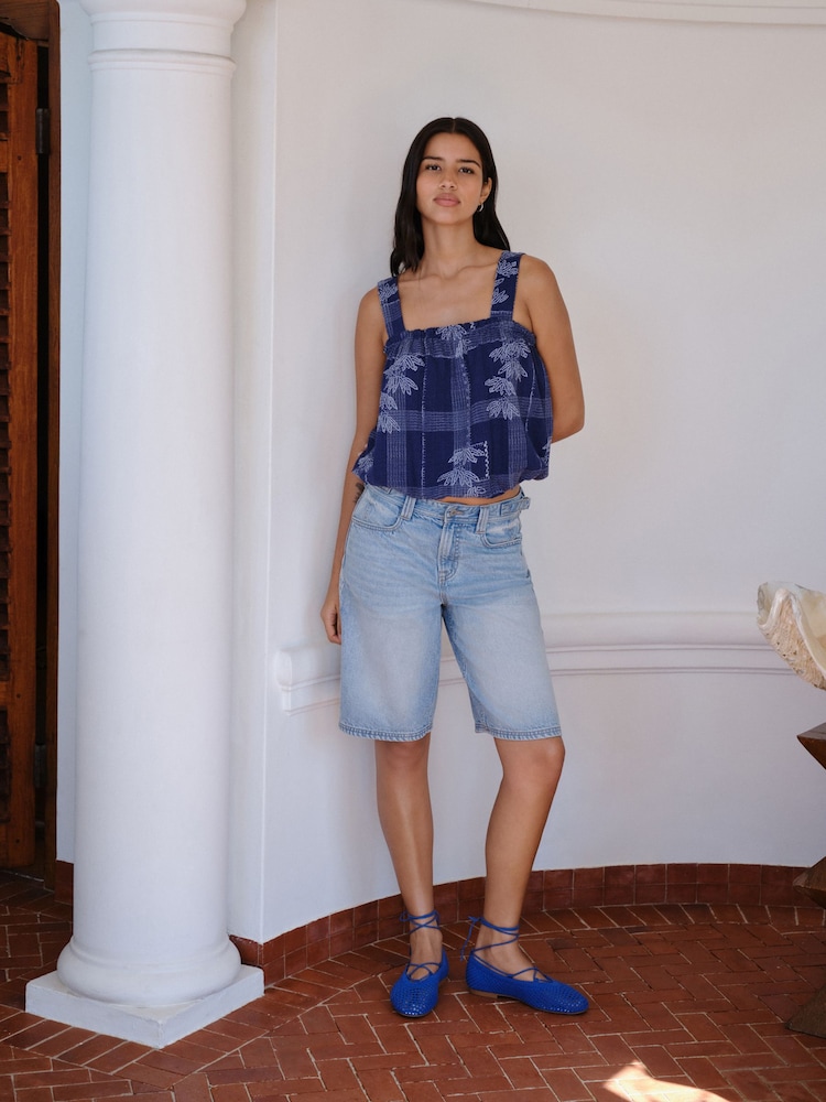 Navy Print Sleeveless Bubblehem Top - Image 2 of 7