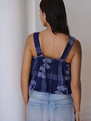Navy Print Sleeveless Bubblehem Top - Image 3 of 7