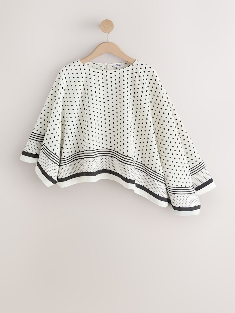 Monochrome Polka Dot Border Print Satin Cape Top - Image 1 of 3