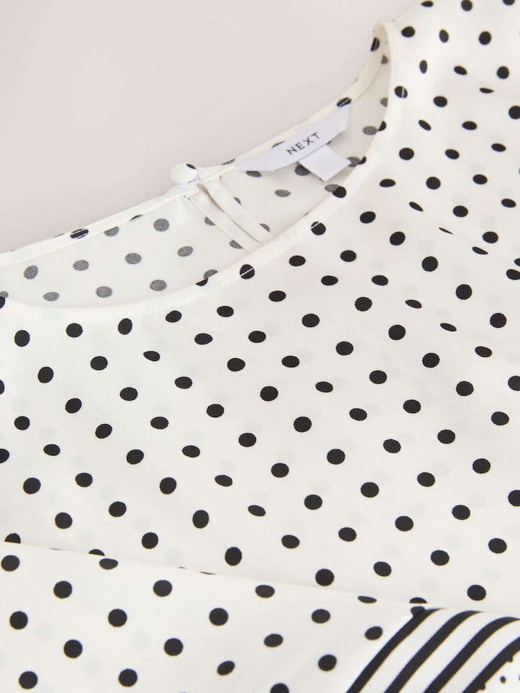Monochrome Polka Dot Border Print Satin Cape Top - Image 3 of 3