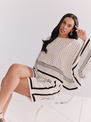 Monochrome Polka Dot Border Print Satin Cape Top - Image 4 of 9