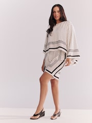 Monochrome Polka Dot Border Print Satin Cape Top - Image 6 of 9
