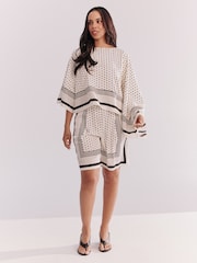 Monochrome Polka Dot Border Print Satin Cape Top - Image 7 of 9